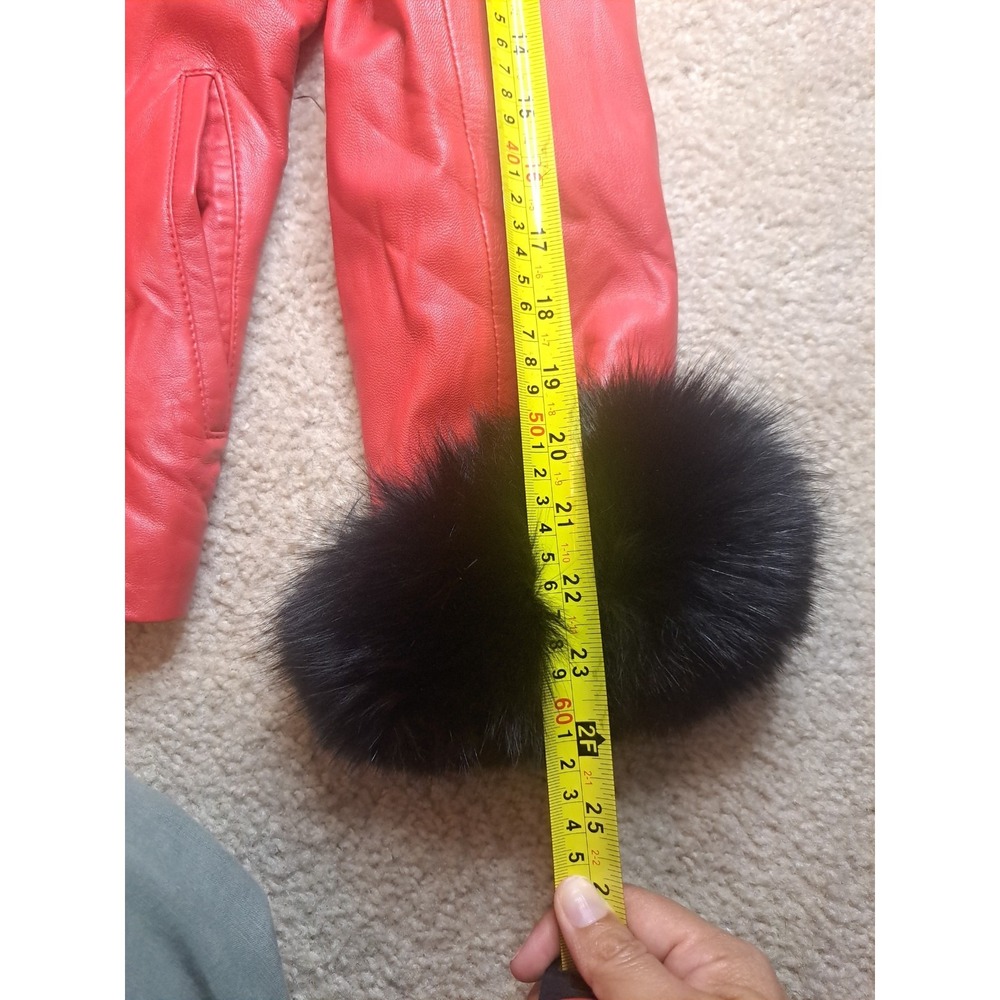 Y2K Vintage Chosen Couture Red Leather Jacket Black Fox Fur Collar Mob Wife - Picture 11 of 11